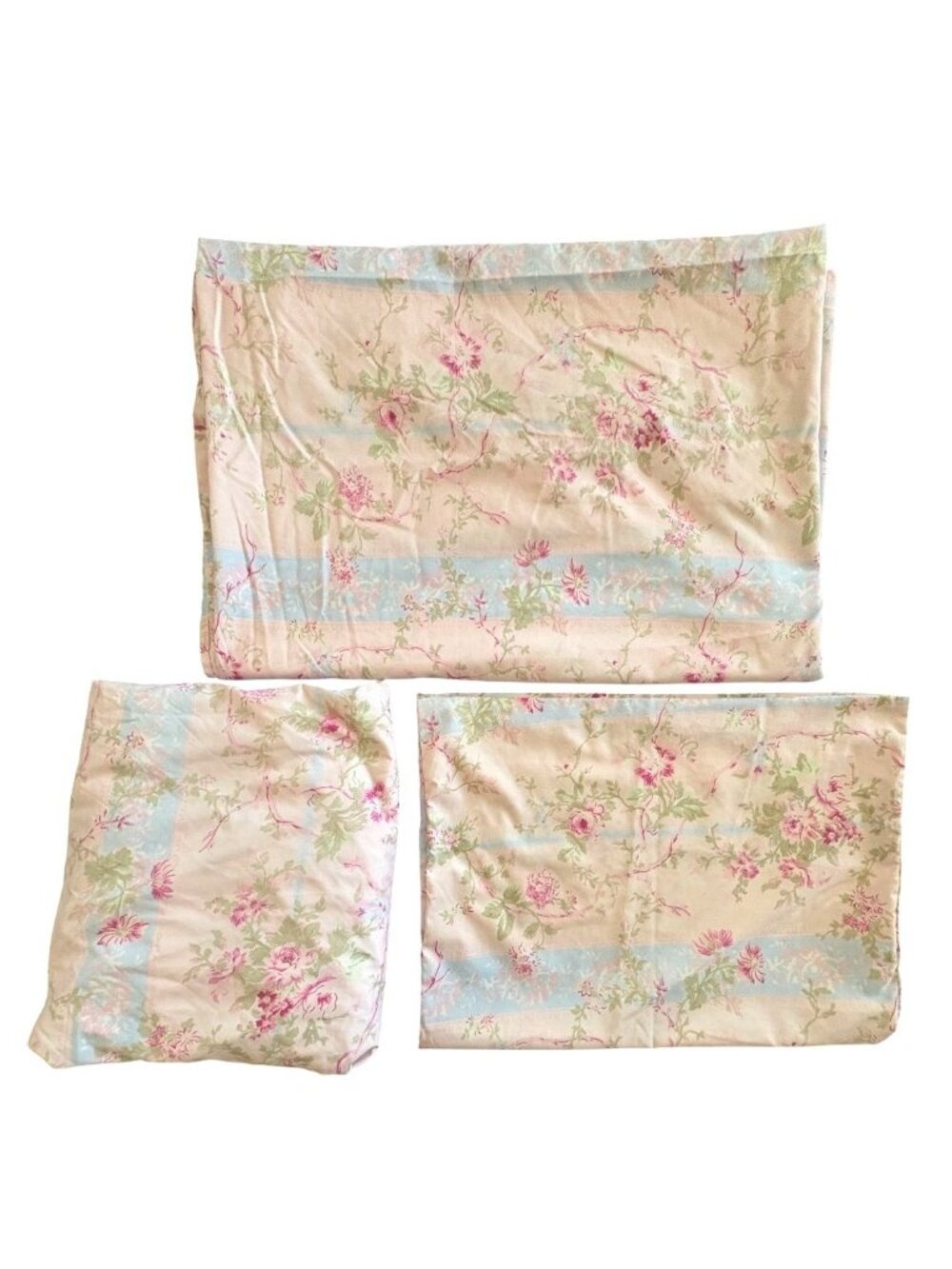 Cottage Core Sheet Set Cabbage Rose Stripe Delicate Pale Pink 3 Piece Twin Size